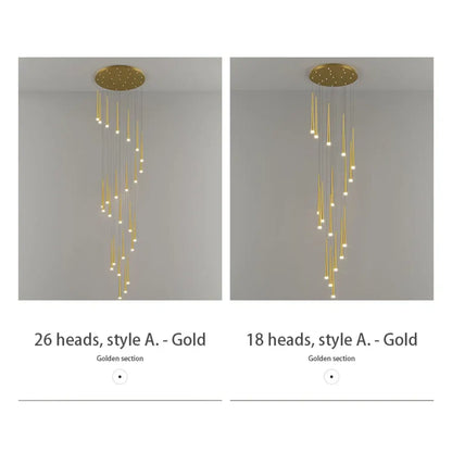 Stylish & Long Chandelier for Staircase with Compound Ring Design