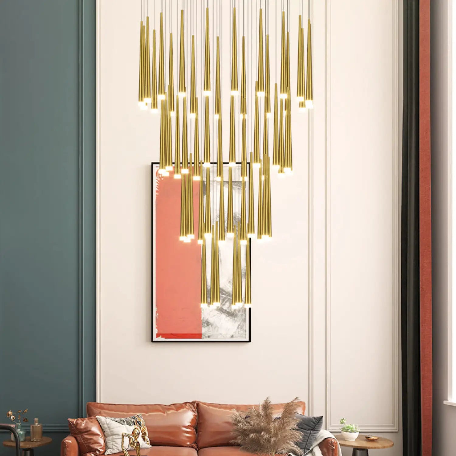 Stylish & Long Chandelier for Staircase with Compound Ring Design