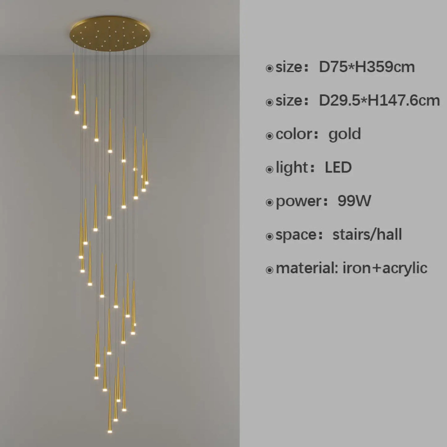 Stylish & Long Chandelier for Staircase with Compound Ring Design