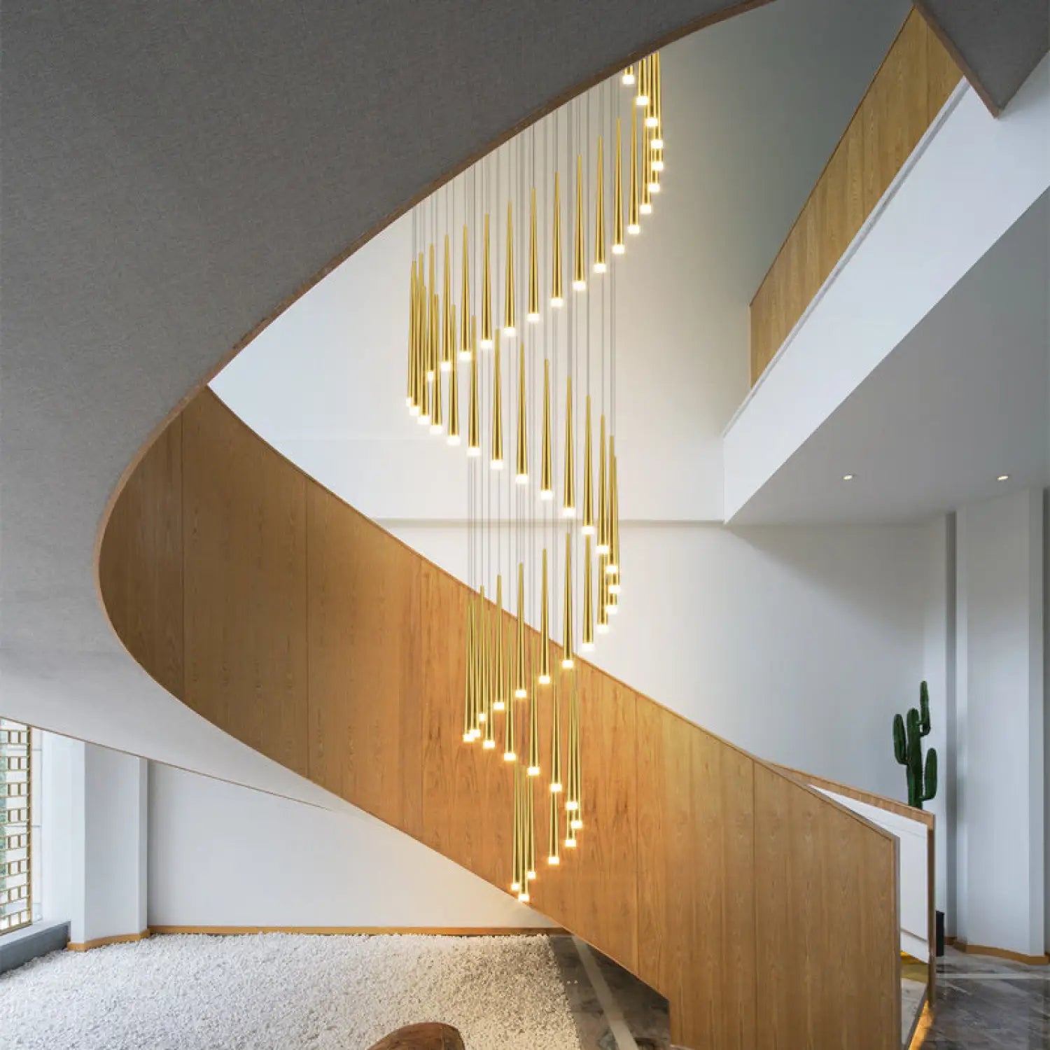 Stylish & Long Chandelier for Staircase with Compound Ring Design