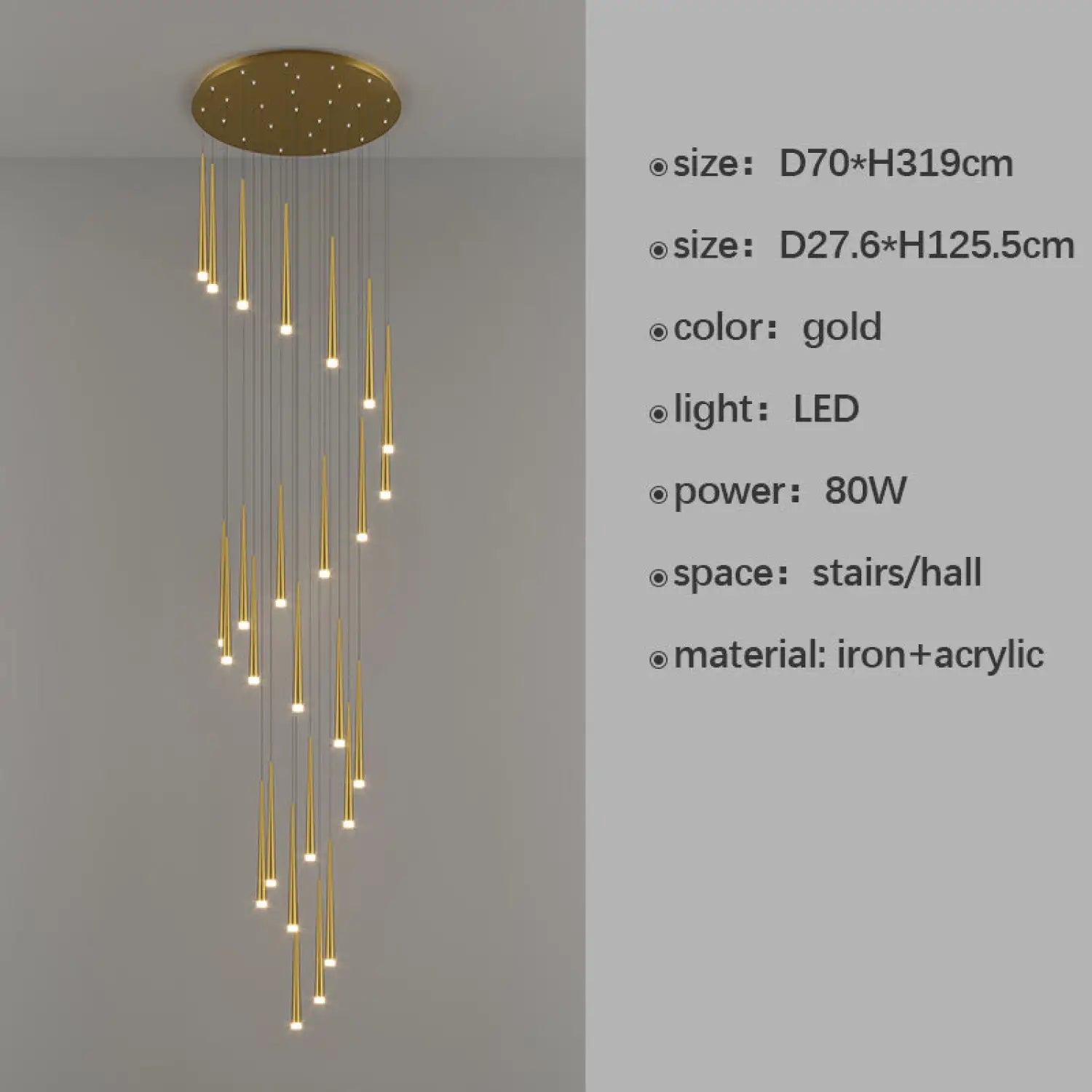 Stylish & Long Chandelier for Staircase with Compound Ring Design
