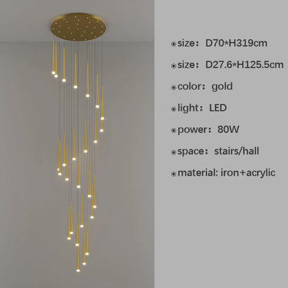 Stylish & Long Chandelier for Staircase with Compound Ring Design