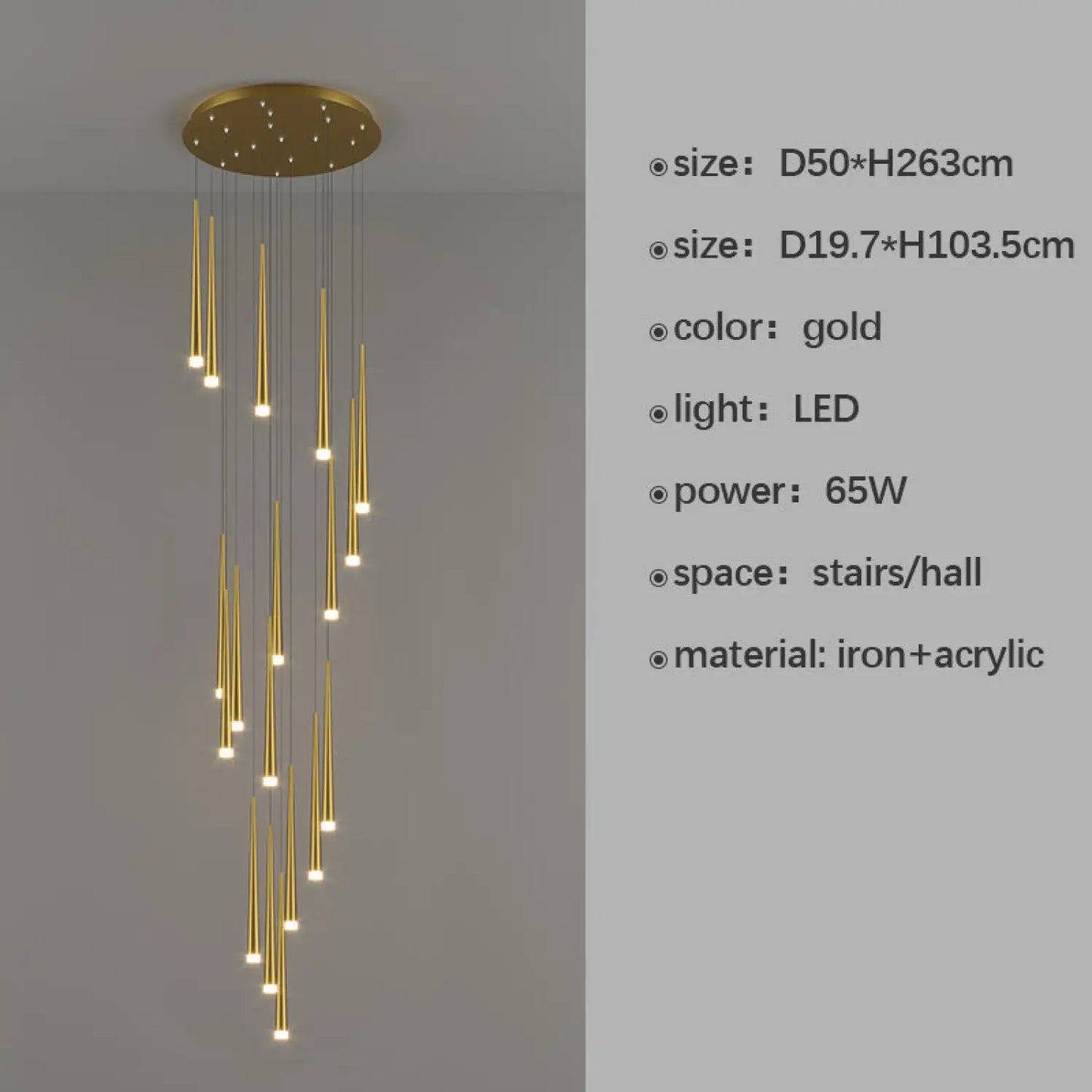 Stylish & Long Chandelier for Staircase with Compound Ring Design