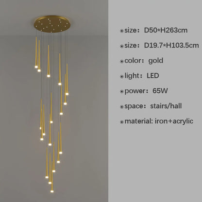 Stylish & Long Chandelier for Staircase with Compound Ring Design