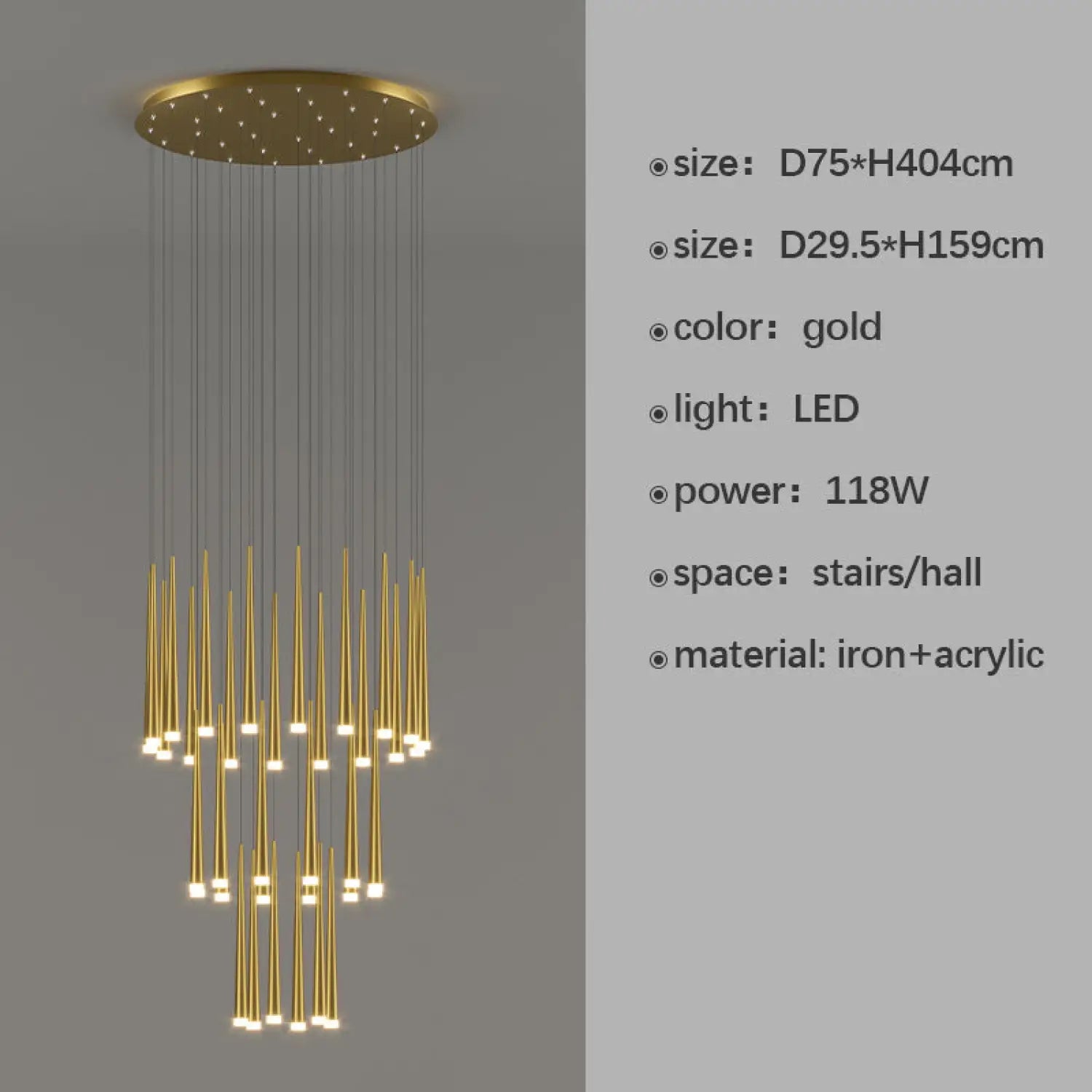 Stylish & Long Chandelier for Staircase with Compound Ring Design