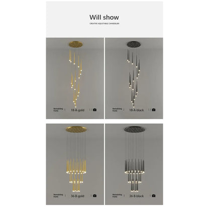 Stylish & Long Chandelier for Staircase with Compound Ring Design