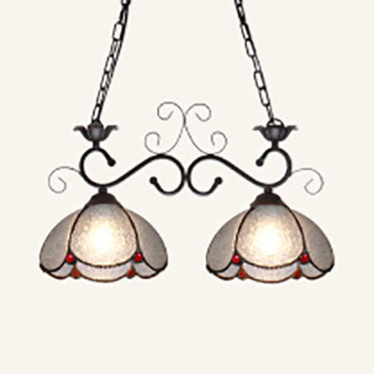 DecorBites™ Stylish Scalloped Edged Island Light Fixture - Tiffany Style Chandelier in Black/Blue (2 Heads)
