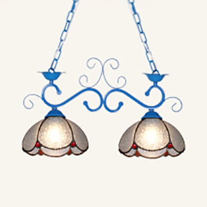 DecorBites™ Stylish Scalloped Edged Island Light Fixture - Tiffany Style Chandelier in Black/Blue (2 Heads)