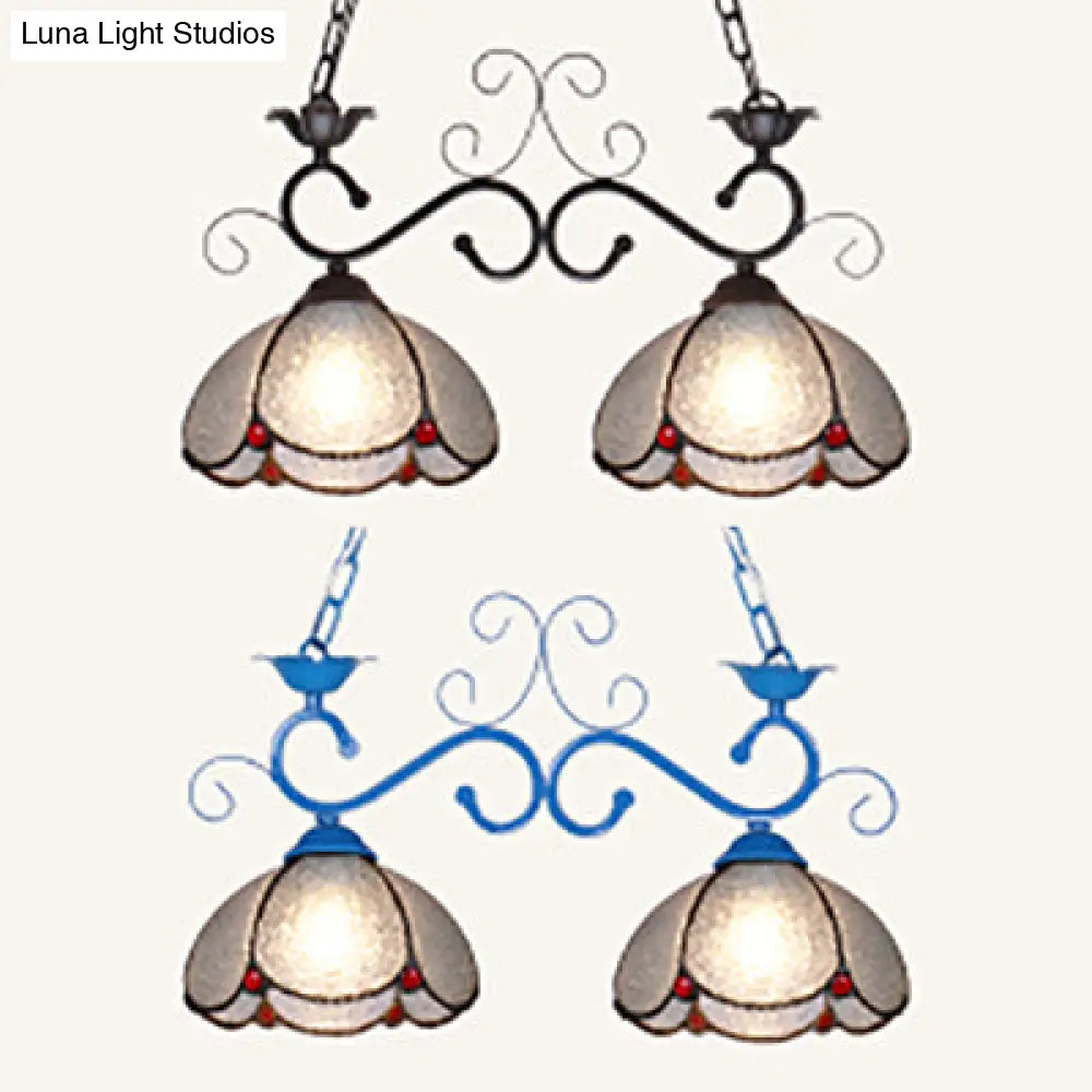 DecorBites™ Stylish Scalloped Edged Island Light Fixture - Tiffany Style Chandelier in Black/Blue (2 Heads)