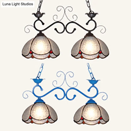DecorBites™ Stylish Scalloped Edged Island Light Fixture - Tiffany Style Chandelier in Black/Blue (2 Heads)