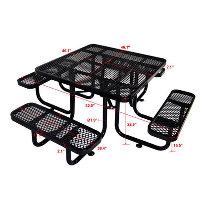 Large 46-Inch Stylish Square Steel Picnic Table W/ Thermoplastic Coating & Umbrella Hole (SAK90547)