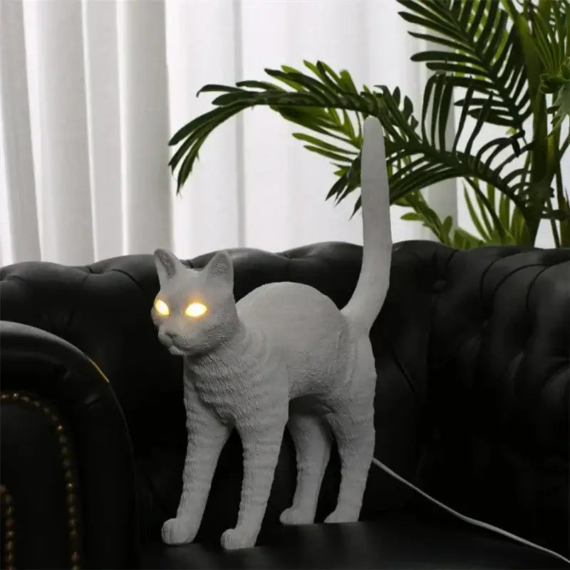 Stylized black & white cat resin table lamp for bedroom