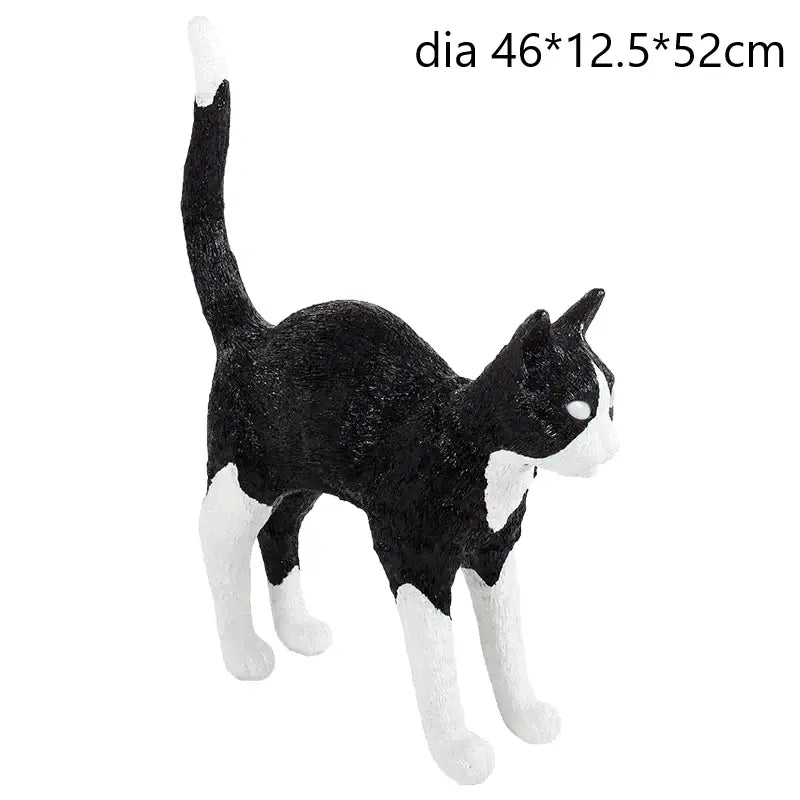 Stylized black & white cat resin table lamp for bedroom