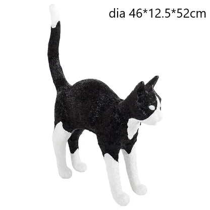 Stylized black & white cat resin table lamp for bedroom
