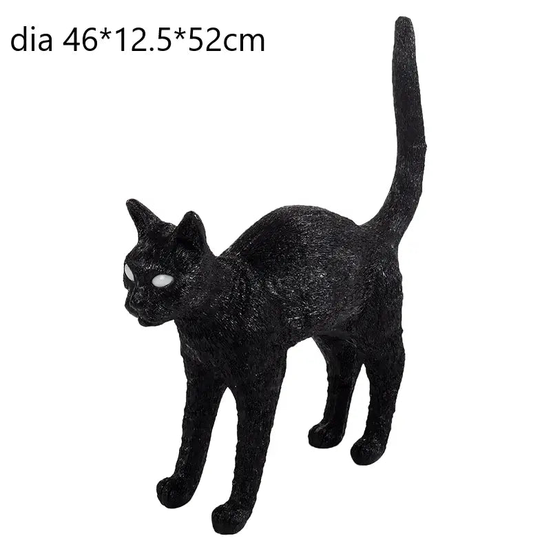 Stylized black & white cat resin table lamp for bedroom
