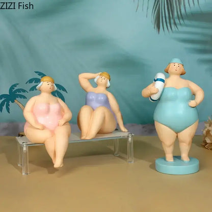 Stylized lavender & blue beach swimsuit resin sculpture desk ornament