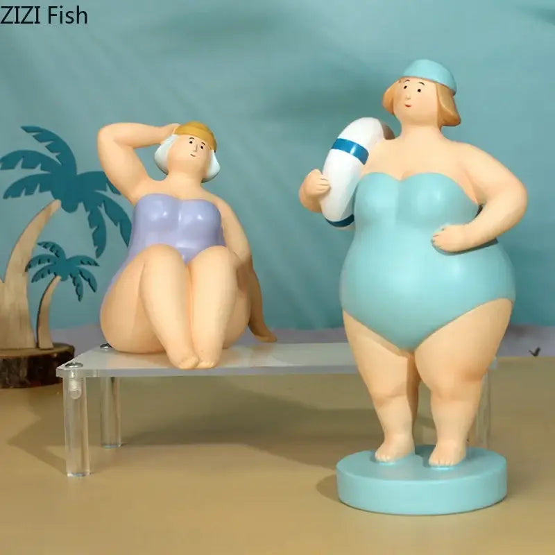 Stylized lavender & blue beach swimsuit resin sculpture desk ornament