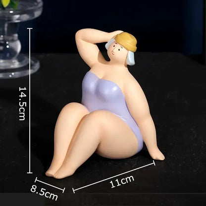 Stylized lavender & blue beach swimsuit resin sculpture desk ornament