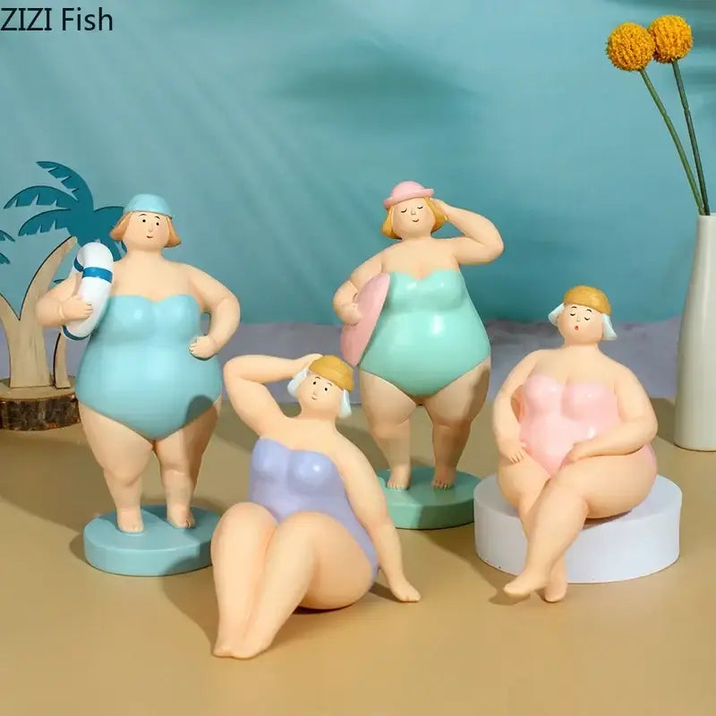 Stylized lavender & blue beach swimsuit resin sculpture desk ornament