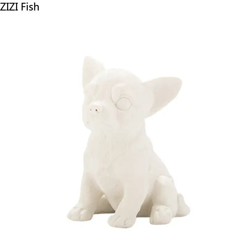 Stylized white matte french bulldog ceramic sculpture living room decor