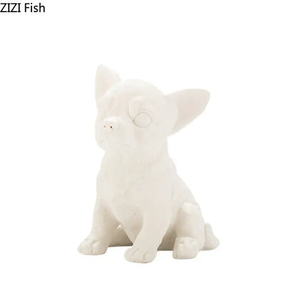 Stylized white matte french bulldog ceramic sculpture living room decor