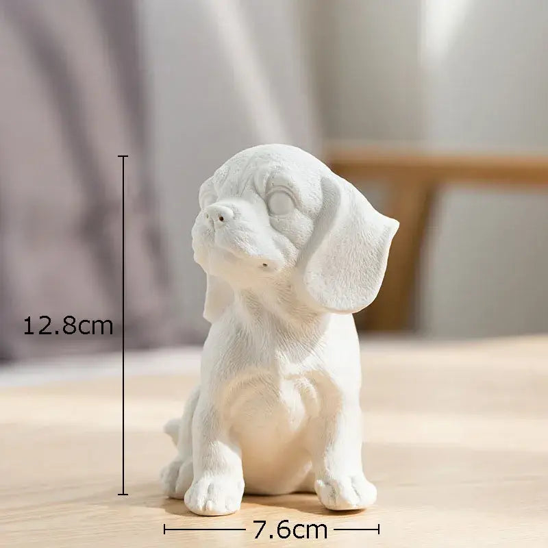 Stylized white matte french bulldog ceramic sculpture living room decor