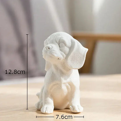 Stylized white matte french bulldog ceramic sculpture living room decor