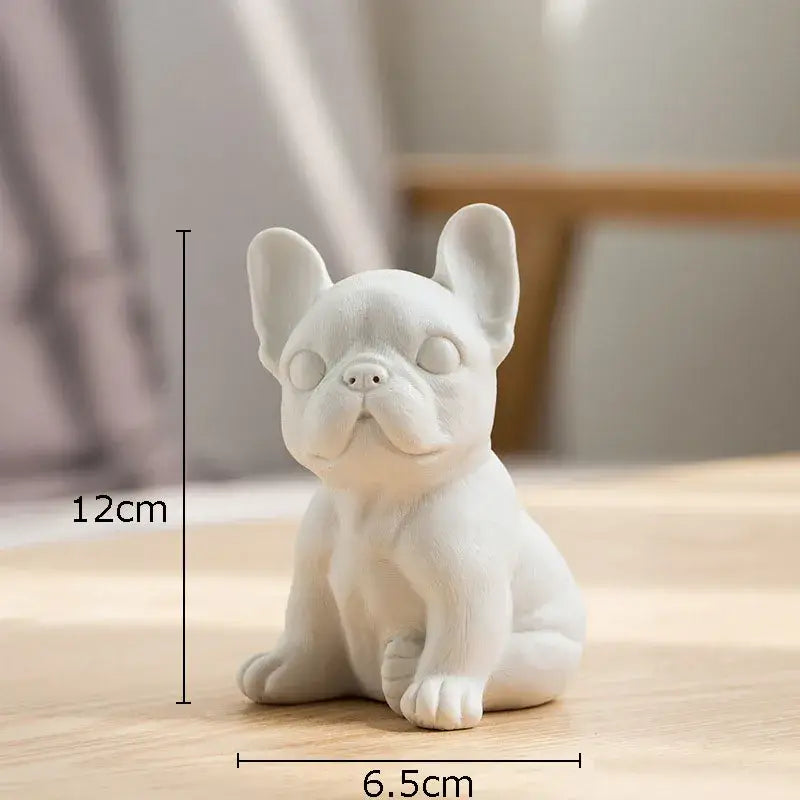 Stylized white matte french bulldog ceramic sculpture living room decor