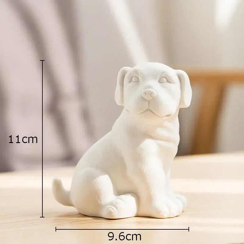 Stylized white matte french bulldog ceramic sculpture living room decor