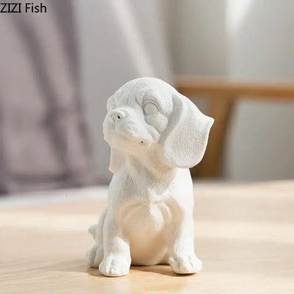 Stylized white matte french bulldog ceramic sculpture living room decor