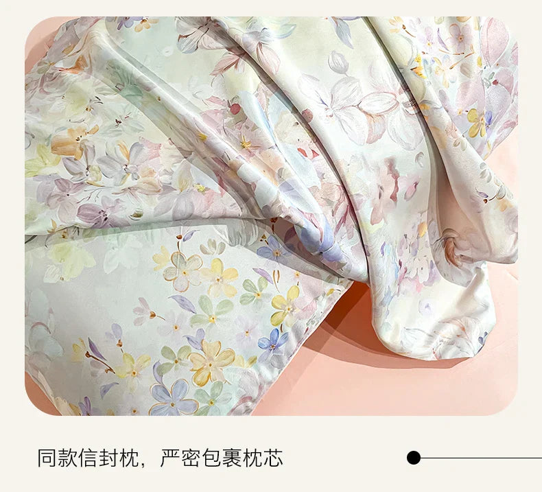 DecorBites™ Summer Floral Satin Silk Duvet Cover Set