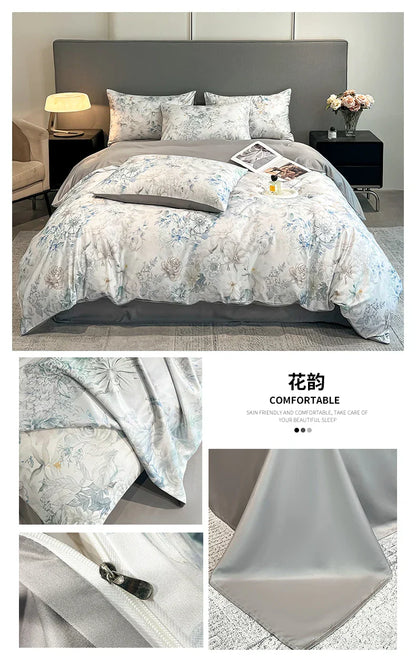 DecorBites™ Summer Floral Satin Silk Duvet Cover Set