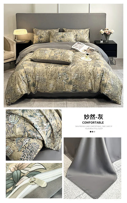 DecorBites™ Summer Floral Satin Silk Duvet Cover Set