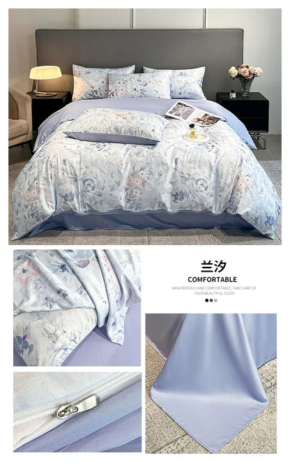 DecorBites™ Summer Floral Satin Silk Duvet Cover Set
