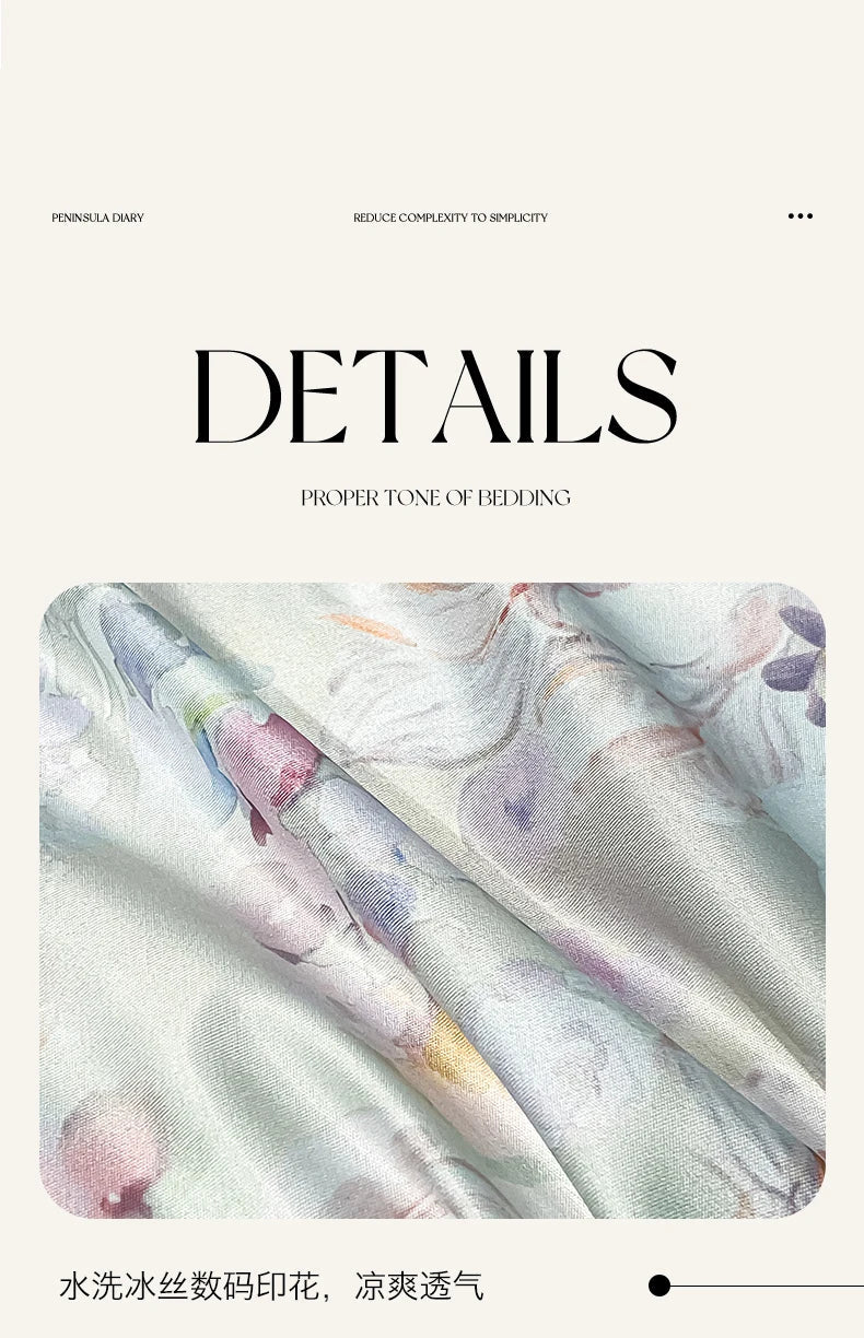 DecorBites™ Summer Floral Satin Silk Duvet Cover Set