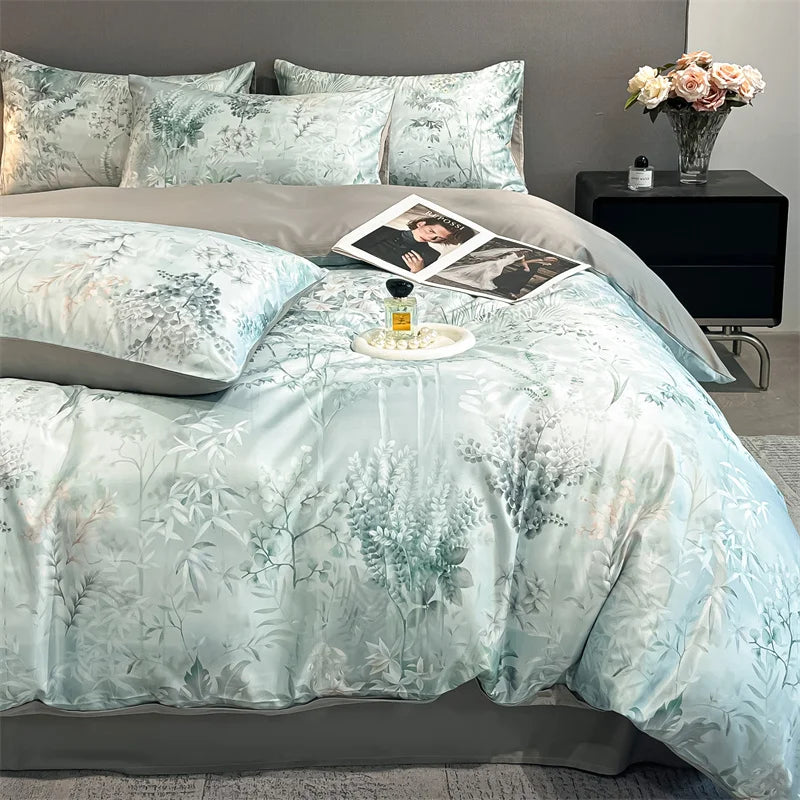 DecorBites™ Summer Floral Satin Silk Duvet Cover Set