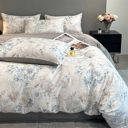 DecorBites™ Summer Floral Satin Silk Duvet Cover Set