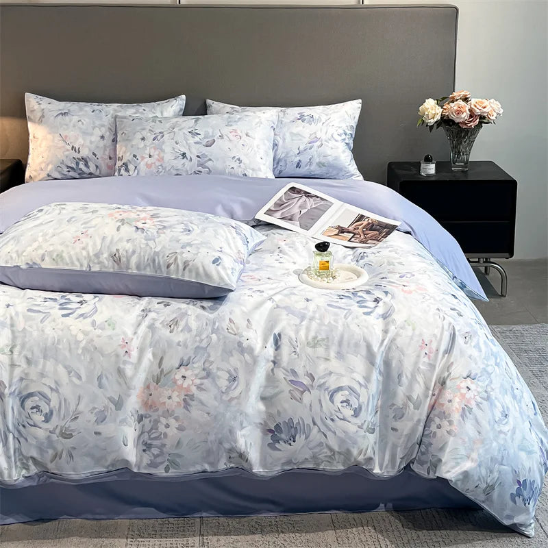 DecorBites™ Summer Floral Satin Silk Duvet Cover Set