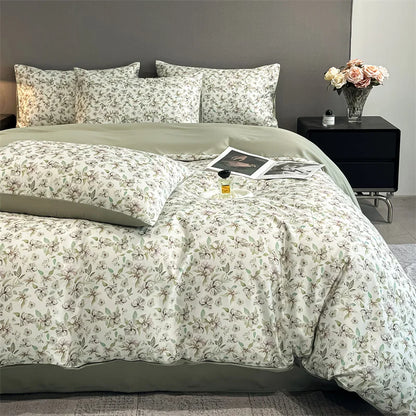 DecorBites™ Summer Floral Satin Silk Duvet Cover Set
