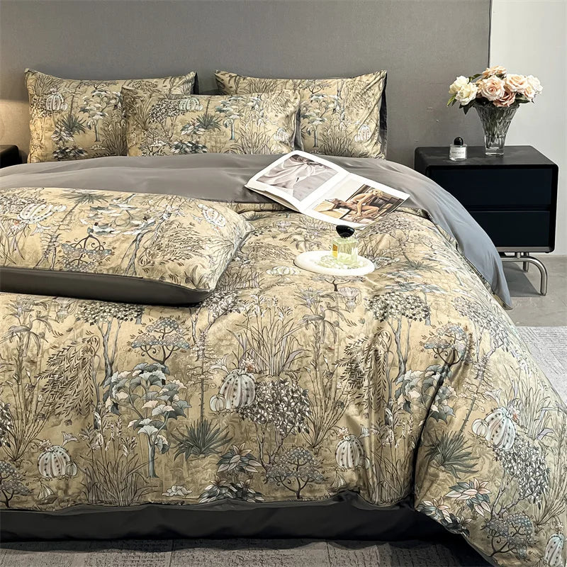 DecorBites™ Summer Floral Satin Silk Duvet Cover Set