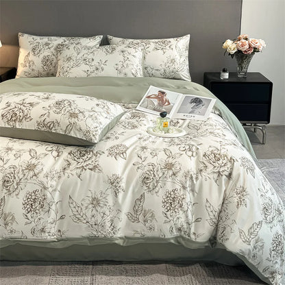 DecorBites™ Summer Floral Satin Silk Duvet Cover Set
