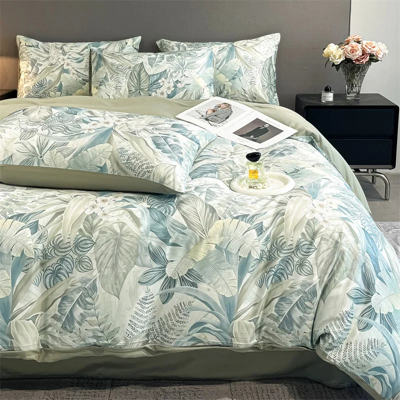 DecorBites™ Summer Floral Satin Silk Duvet Cover Set