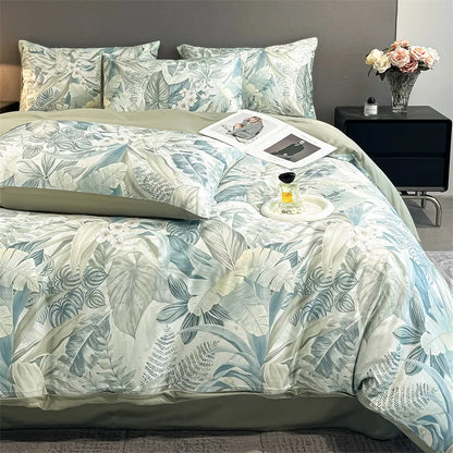 DecorBites™ Summer Floral Satin Silk Duvet Cover Set