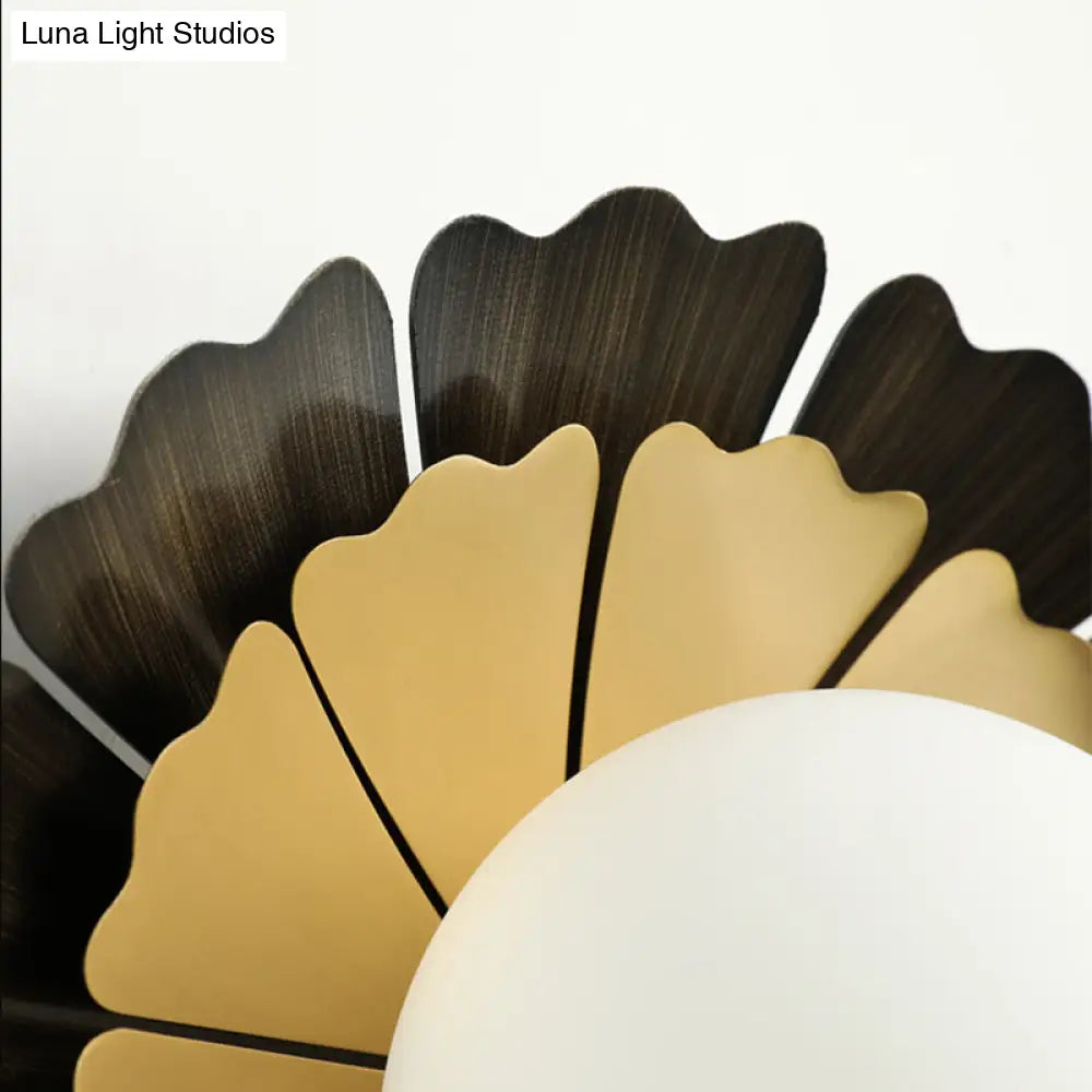 DecorBites™ Sunflower Sconce Light Metallic Wall Lamp: Macaron Yellow 1-Light, Matte White Glass Ball