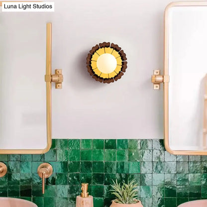 DecorBites™ Sunflower Sconce Light Metallic Wall Lamp: Macaron Yellow 1-Light, Matte White Glass Ball