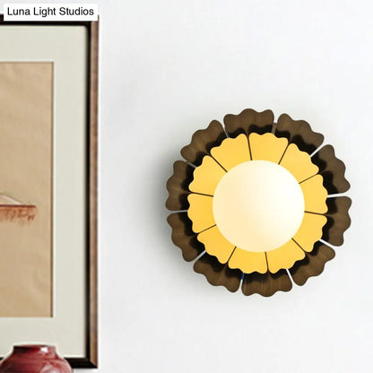 DecorBites™ Sunflower Sconce Light Metallic Wall Lamp: Macaron Yellow 1-Light, Matte White Glass Ball
