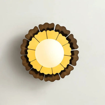 DecorBites™ Sunflower Sconce Light Metallic Wall Lamp: Macaron Yellow 1-Light, Matte White Glass Ball