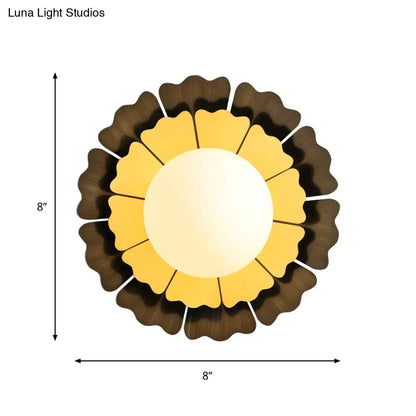DecorBites™ Sunflower Sconce Light Metallic Wall Lamp: Macaron Yellow 1-Light, Matte White Glass Ball