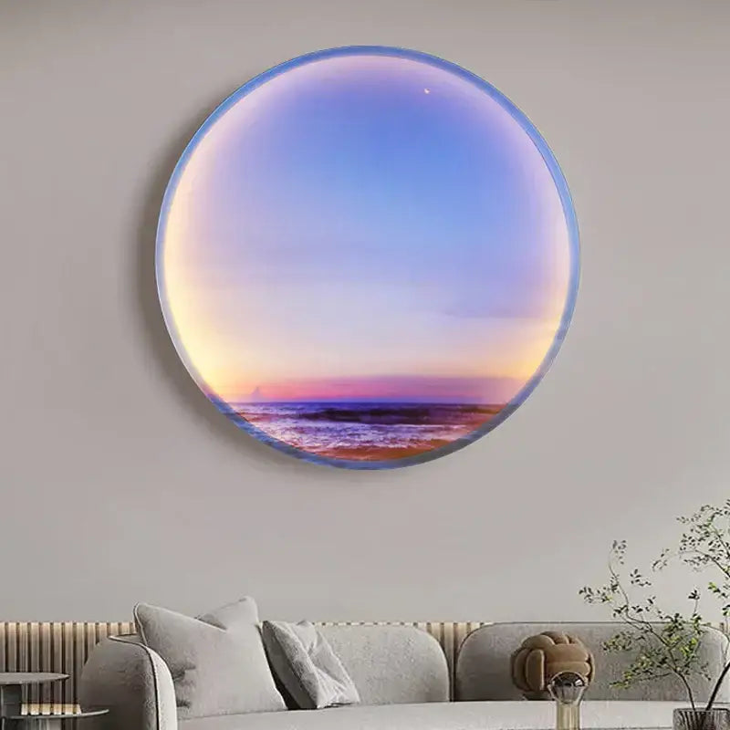 Sunset ocean circular ring sky blue wall lamp for bedroom