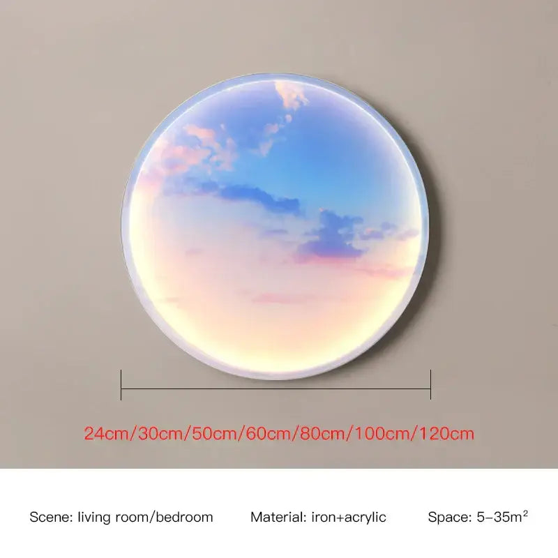Sunset ocean circular ring sky blue wall lamp for bedroom